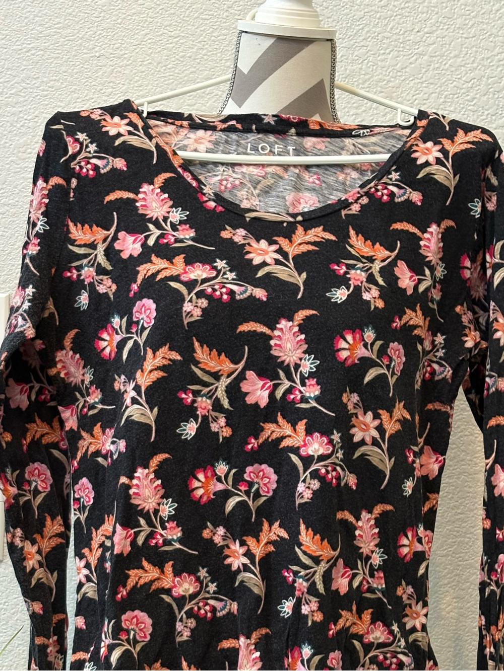 LOFT Black Floral Long Sleeve Top - Pink & Orange Floral Print